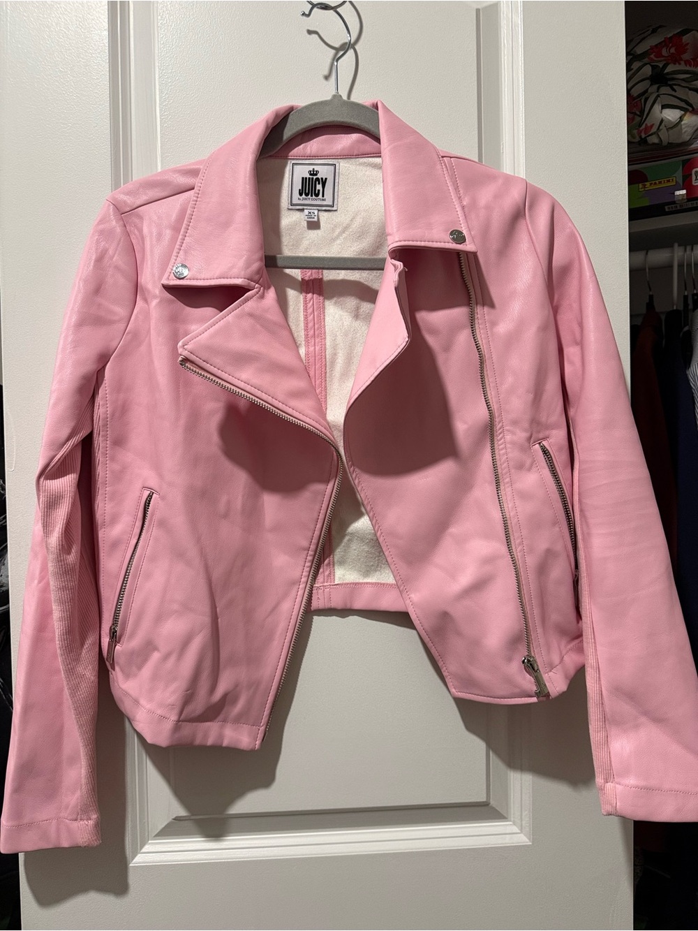 Juicy Couture Pastel Pink Moto-Style Vegan Leather Jacket